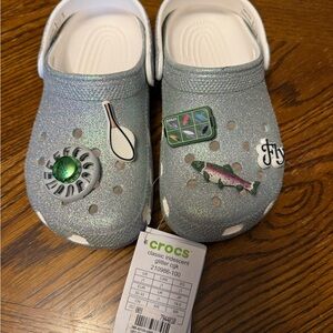 CROCS Kids Classic Iridescent Glitter Clogs - Silver